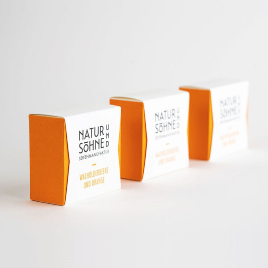 Dreier-Set Naturseife Wacholderbeere und Orange, 3 Seifen zu 100g