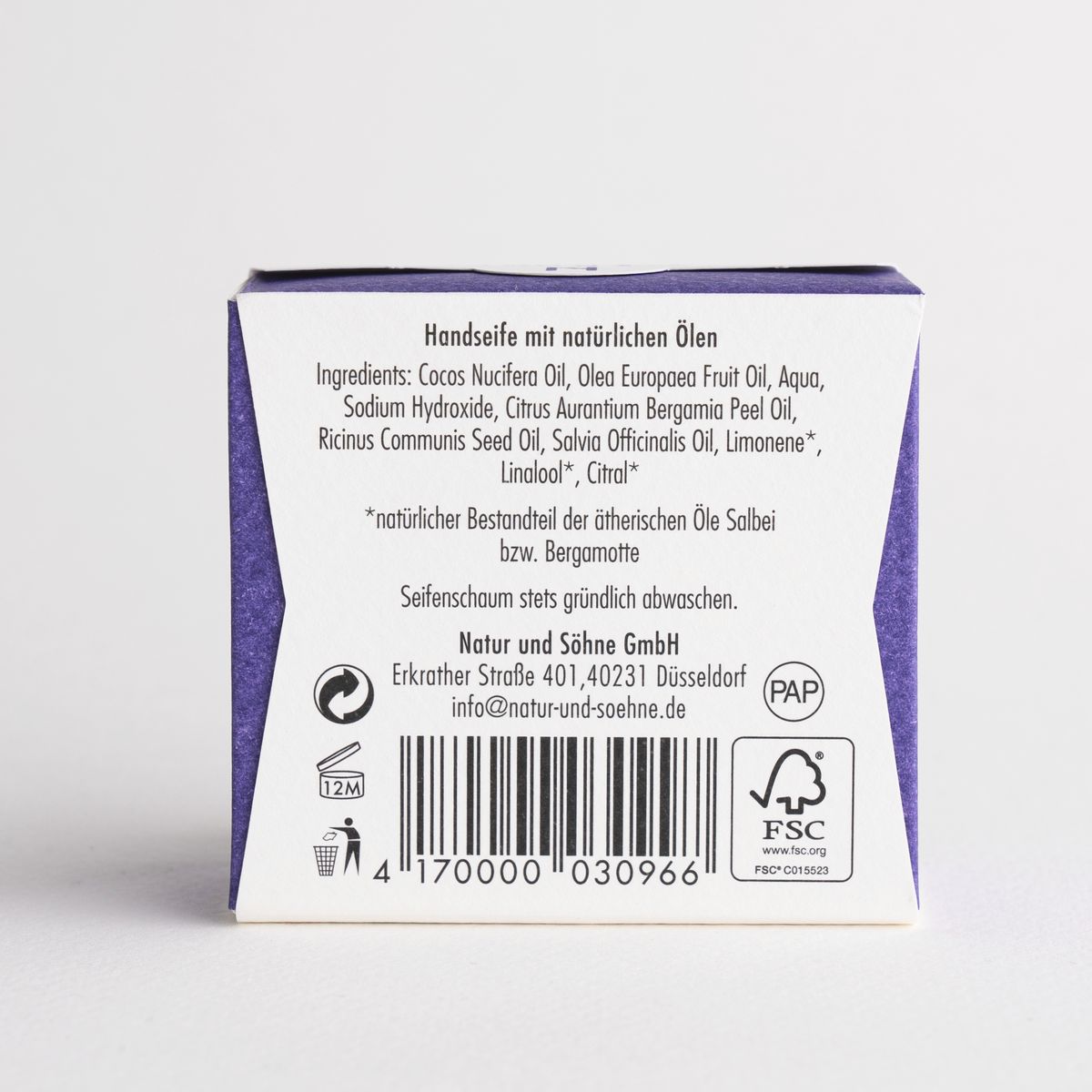 Naturseife Salbei und Bergamotte, verpackt