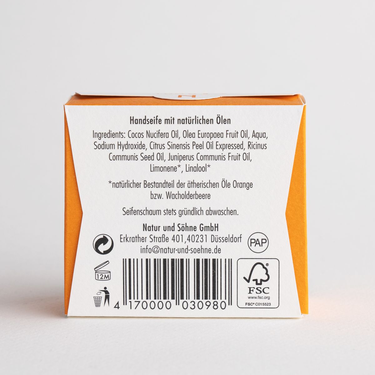 Naturseife Wacholderbeere und Orange, verpackt